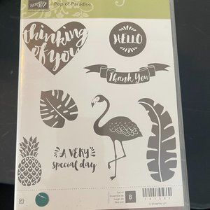 Stamping Up - Pop Of Paradise - Rubber Stamp Set Flamingo Pineapple Palms